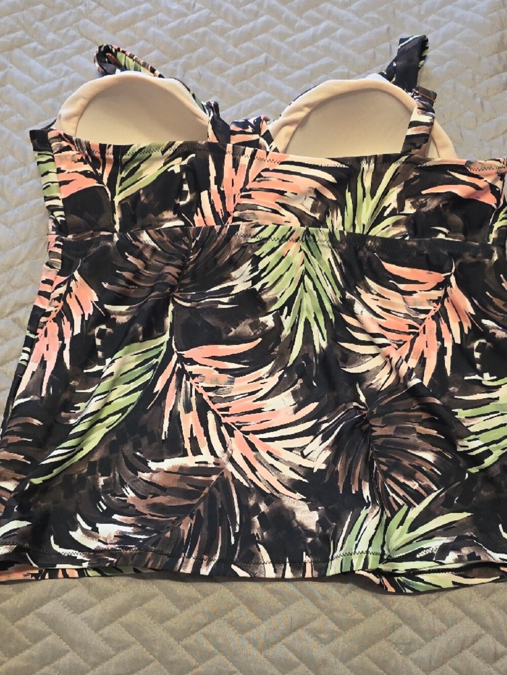 Raisins Tropical Leaf Swim Camisole in Black, Coral & Green - Picture 4 of 4